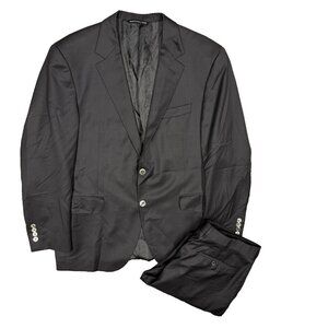 Coppley Suit "Gibson" 100s Wool Sharkskin Made in Canada Black 44R 36x30